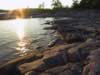 Rocks glow as the sun sets on Georgian Bay (92kb)